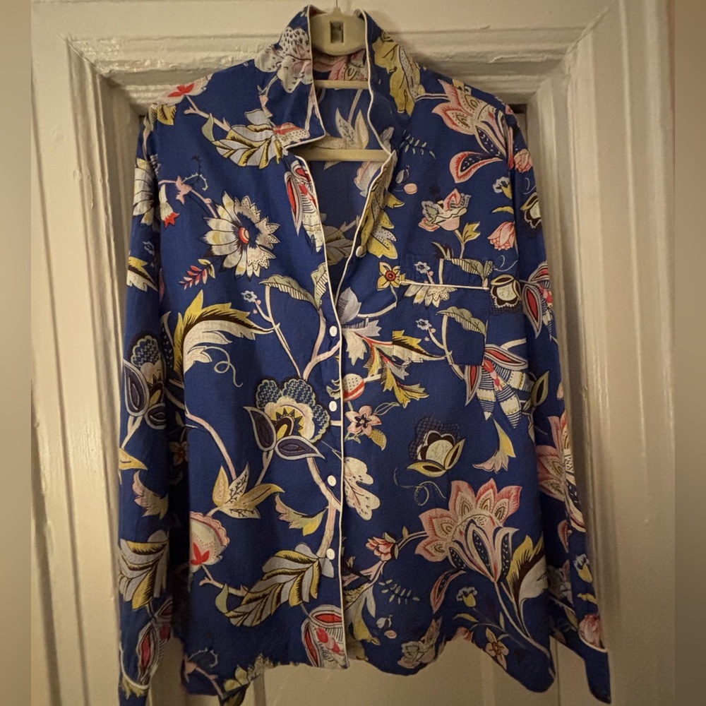 100% cotton printed blue floral pj set—from Jaipur, size xl, with matching pouch